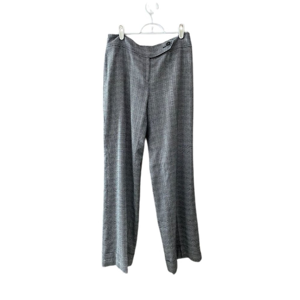 White House Black Market Plaid Herringbone Cuff Slacks Black White Women’s Sz 6